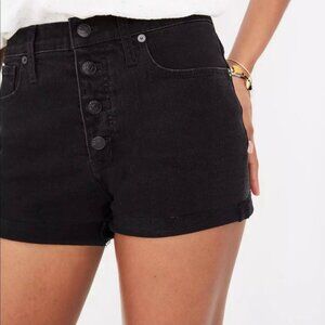 Madewell High Rise Button Fly Frayed Hem Dark Wash Black Denim Shorts Size 28